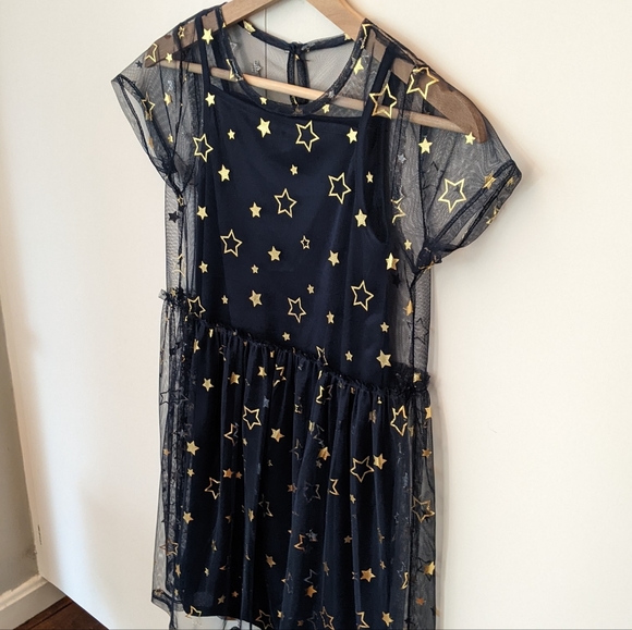 ⭐Wonder Nation Navy & Gold Star Dress Size 10-12 - Picture 3 of 6